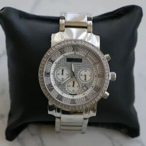 Akribos XXIV Silver and Black Chronograph Watch 2ct Genuine Diamonds